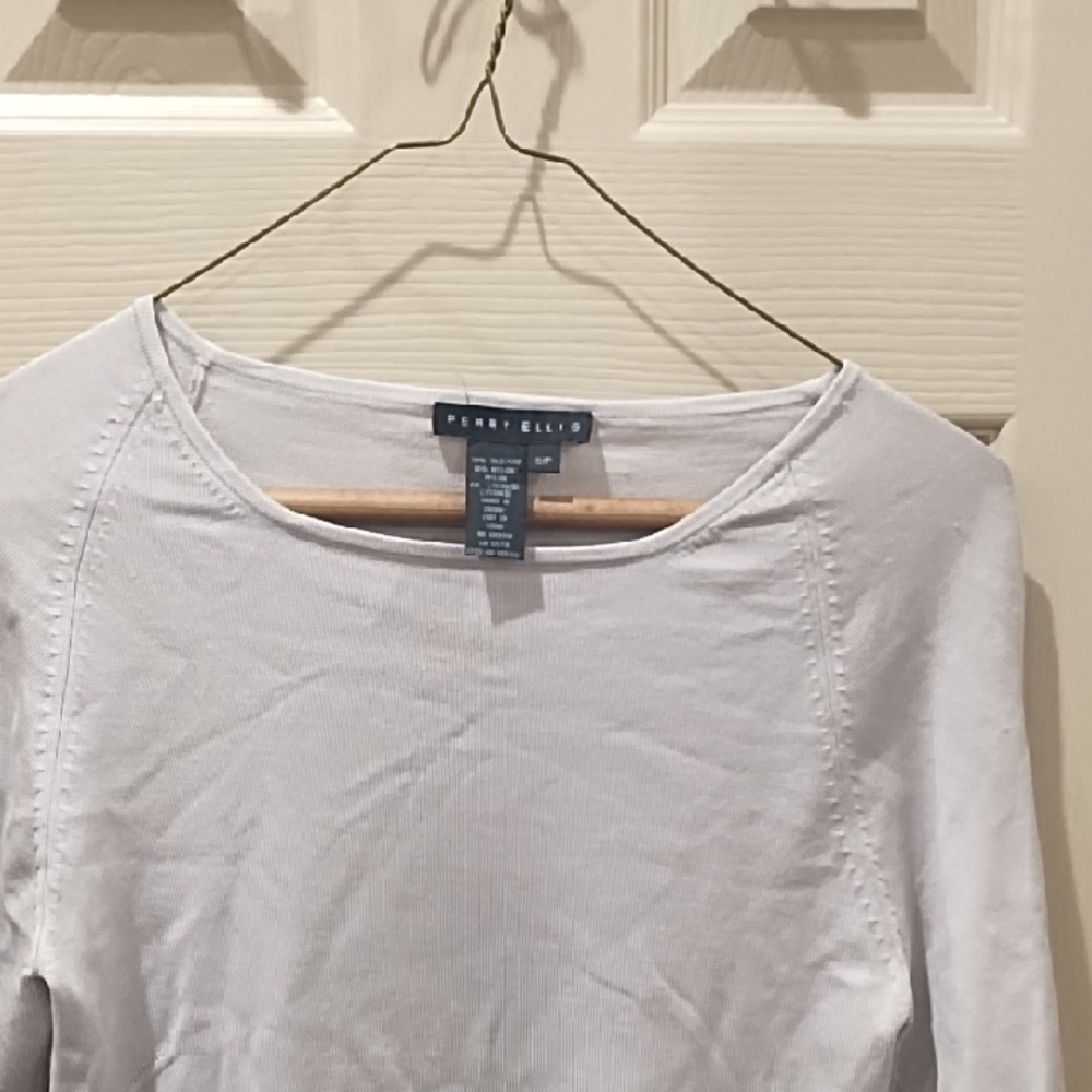 Perry Ellis Women's Light Gray 3/4 Sleeve Top